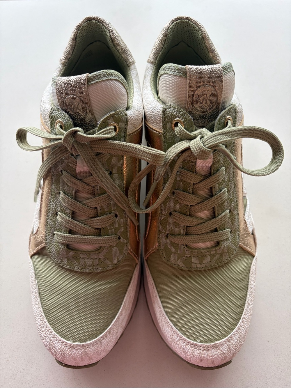 Marc Jacobs Olive Green and Gold Women's Lace-Up Sneakers